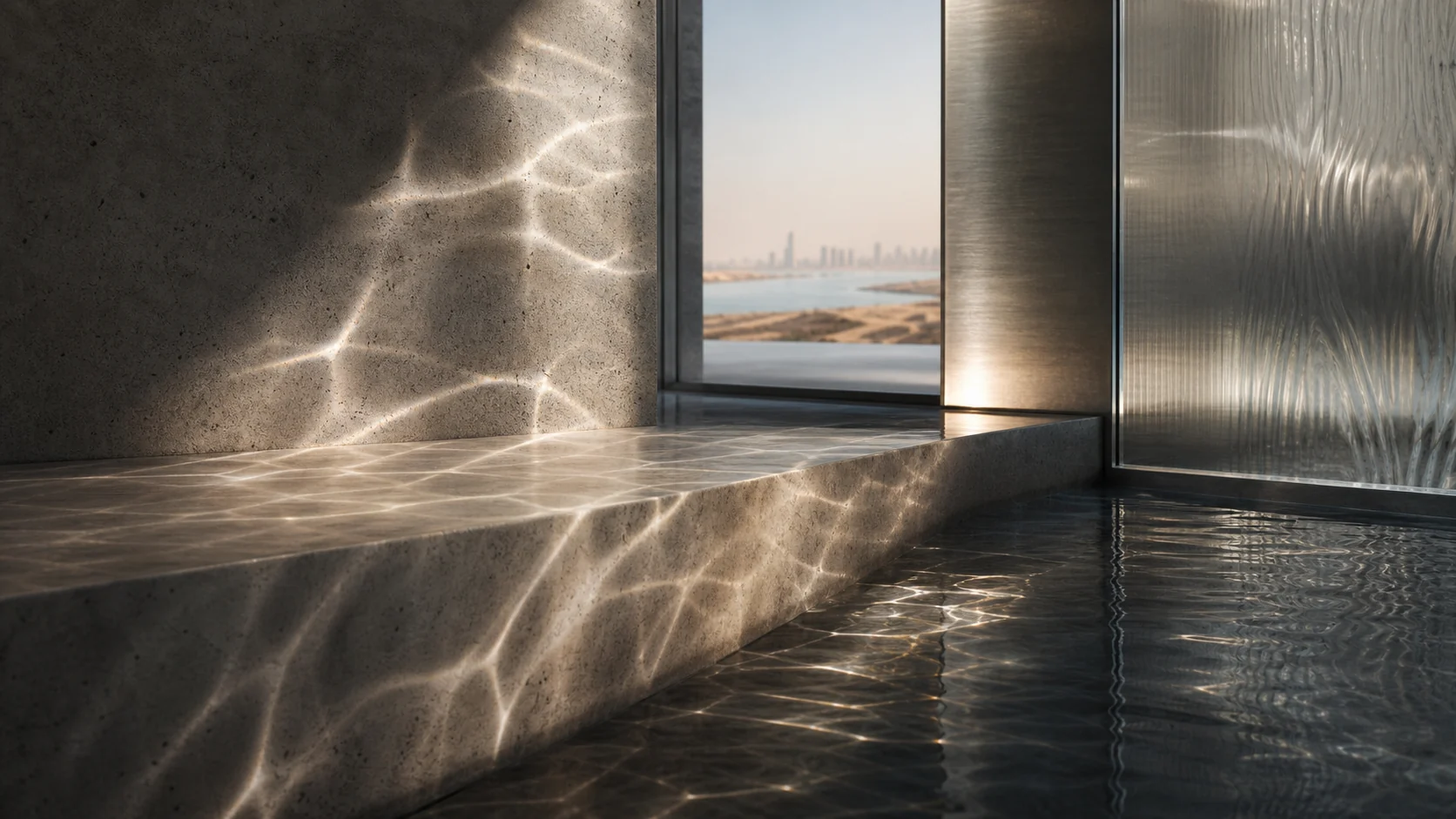 Warm mineral-water interior in Dubai