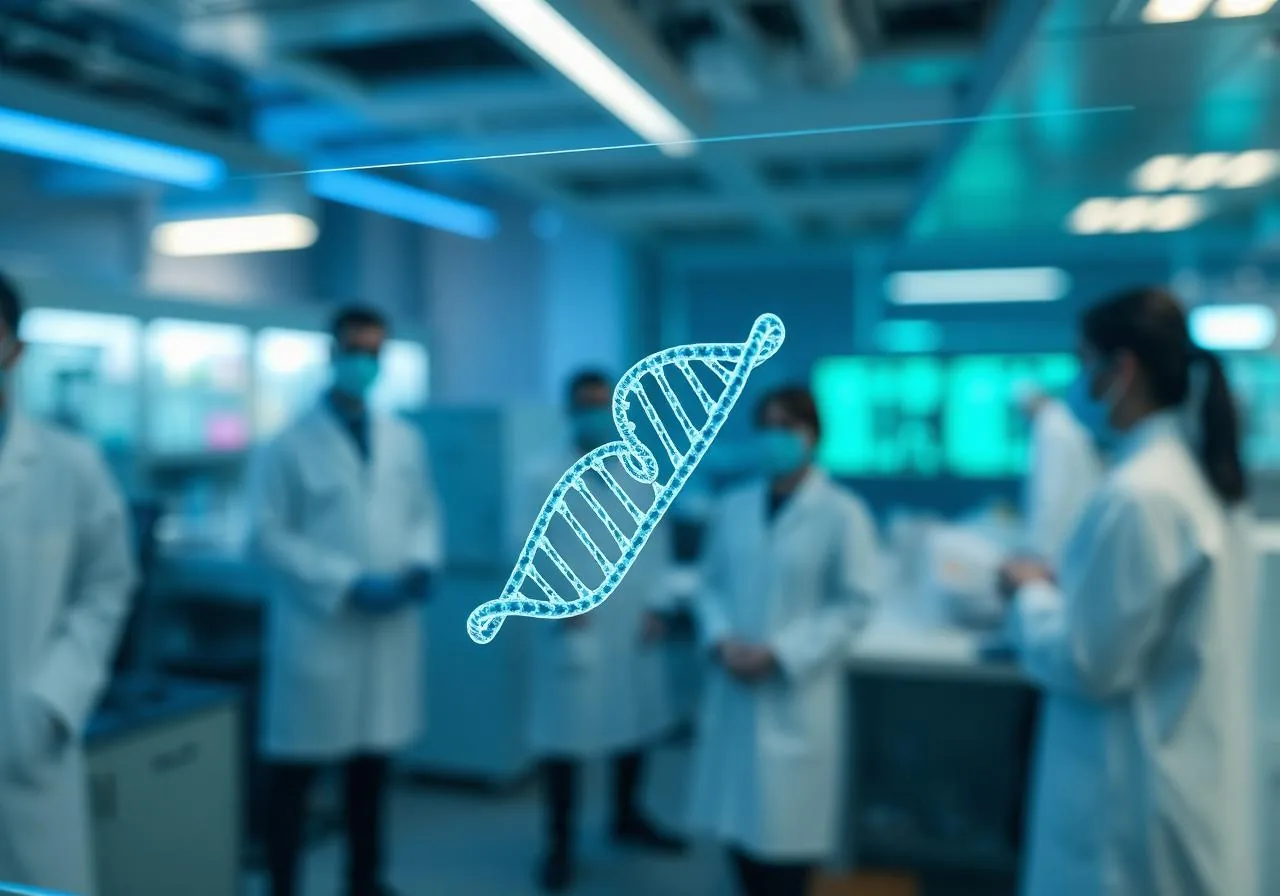 Clinical research team working in a genomics laboratory