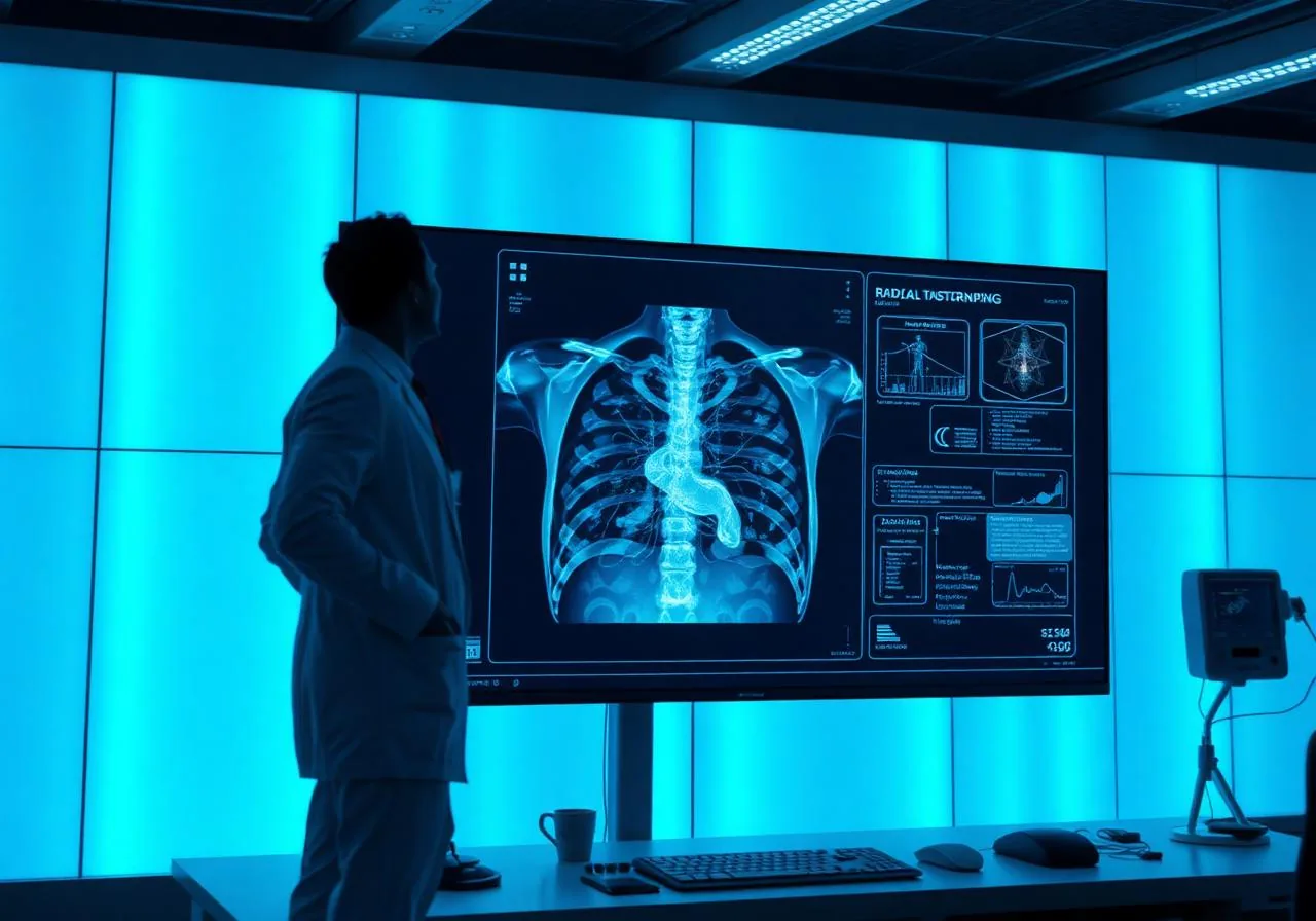 Clinician reviewing medical imaging on a large diagnostic display